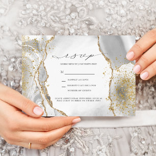 Convite de RSVP de casamento Ágata Névoa Branca, D