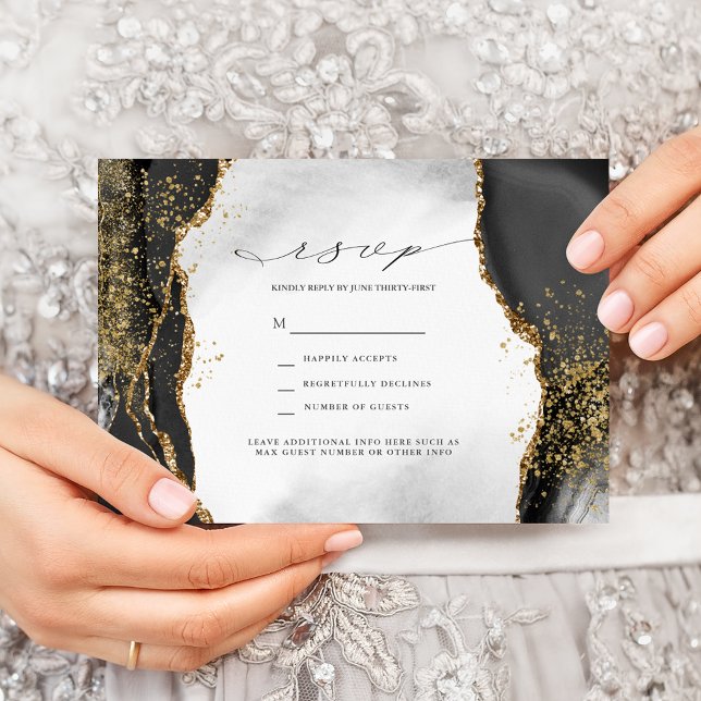 Convite de RSVP de casamento Ágata Névoa Preta, Do (Criador carregado)