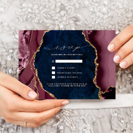 Convite de RSVP de Casamento Azul Marinho, Borgonh