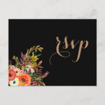 Convite de RSVP de casamento com florais em aquare