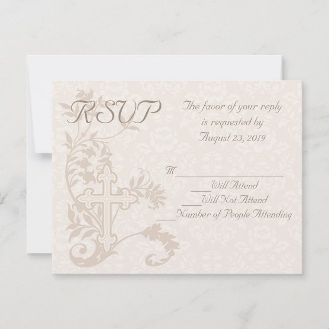 Convite de RSVP de Casamento Cruz Flourish CustomI (Frente)