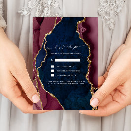 Convite de RSVP de casamento em Ágata Azul-Marinho