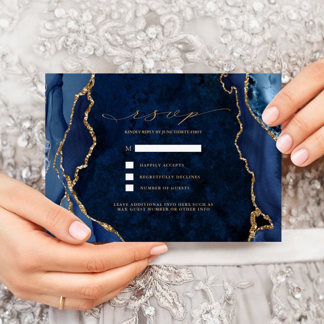 Convite de RSVP de casamento em mármore naval e ág (Criador carregado)
