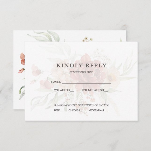 Convite de RSVP de casamento floral Boho rústico (Frente/Verso)
