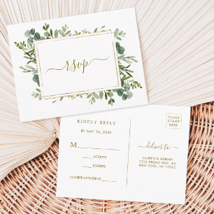 Convite de RSVP de Casamento Folhagem Dourada Botâ