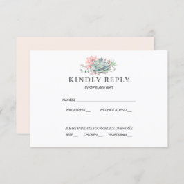 Convite de RSVP de Casamento Rosa Suculento Doce V