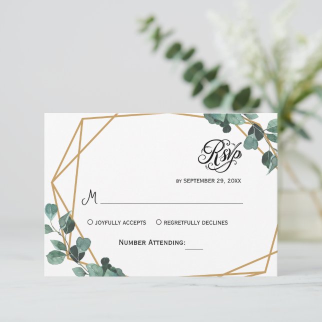 Convite de RSVP de Eucalipto com Simples Vegetação (Em pé/Frente)