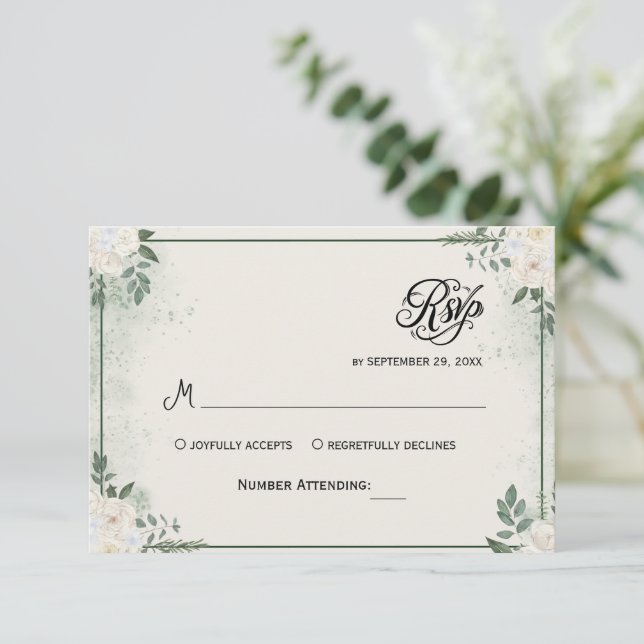 Convite de RSVP de Eucalipto com Simples Vegetação (Em pé/Frente)