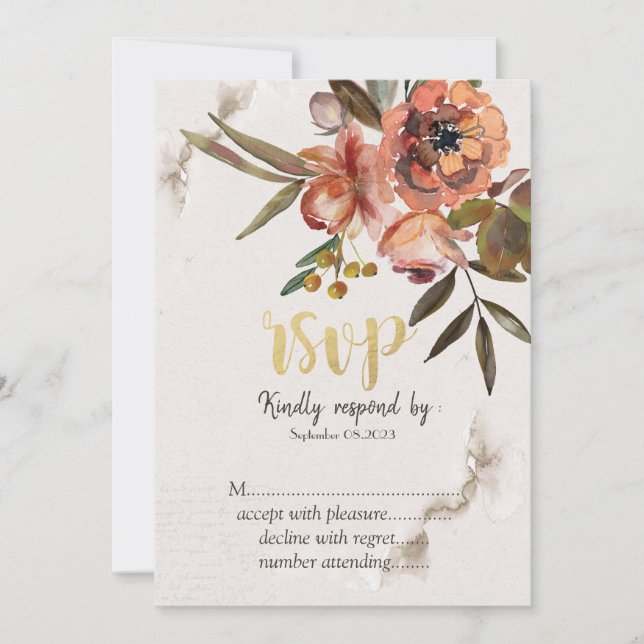 Convite de RSVP de Flores de Outono em Aquarela (Frente)