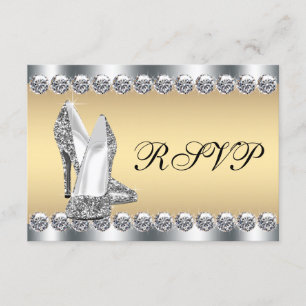 Convite de RSVP de prata e ouro com diamantes para