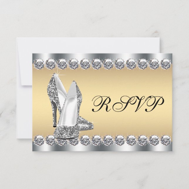 Convite de RSVP de prata e ouro com diamantes para (Frente)