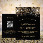 Convite de RSVP de QR para a brilha do ouro preto<br><div class="desc">Um convite moderno, na moda e glamouroso para uma festa de aniversário 40ª (ou qualquer idade). Um fundo preto decorado com brilho falso e brilho. O nome é escrito com um moderno ouro escrito com letras no estilo à mão. Personalize e adicione os detalhes da sua festa. Voltar: seu código...</div>