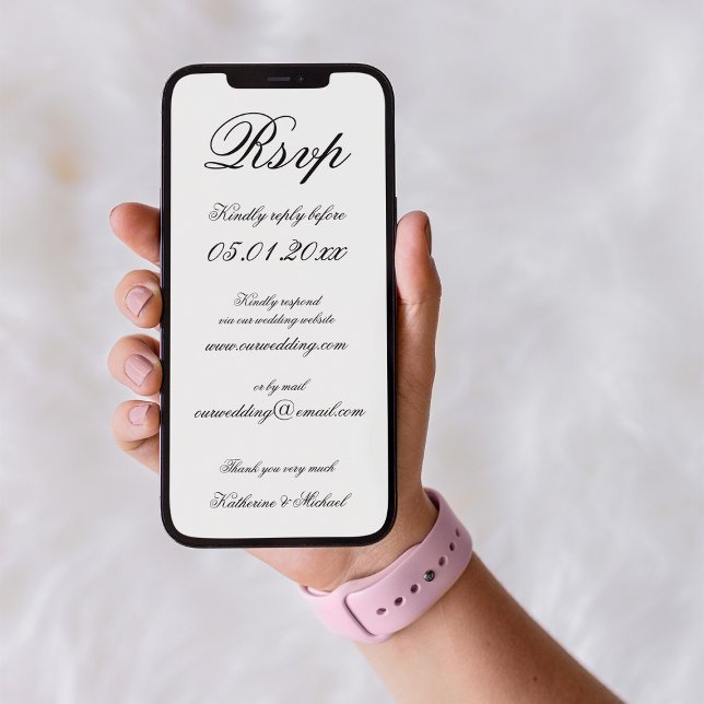 Convite de RSVP Digital de Casamento Minimalista E (Criador carregado)