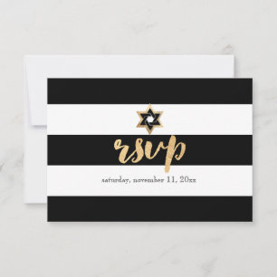 Convite de RSVP do bar mitzvah preto e branco em l