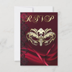 Convite de RSVP Dourado com Joias Vermelhas para M