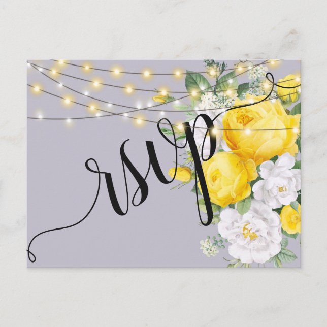 Convite de RSVP Luzes Rústicas Elegantes Amarelas  (Frente)