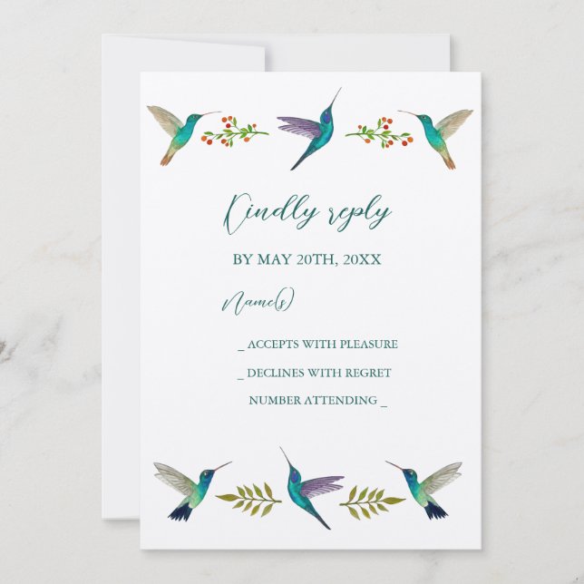 Convite de RSVP para Casamento de Beija-flores (Frente)