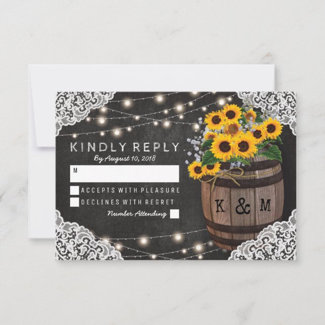 Convite de RSVP para Casamento na Rustic Sunflower (Frente)
