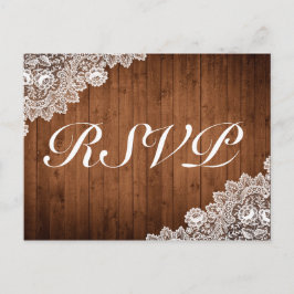 Convite de RSVP Rustic Wood & White Lace