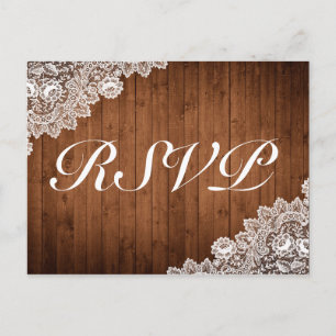 Convite de RSVP Rustic Wood & White Lace