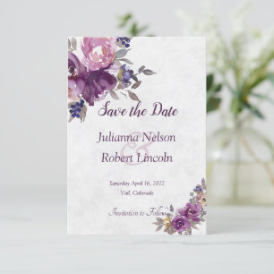 Convite de salva data floral em aquarela violeta