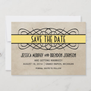 Convite de Salvar a Data com Borda Amarela Florida