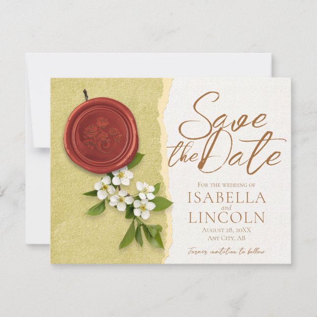 Convite de Salvar a Data do Casamento Selo Vermelh (Frente)