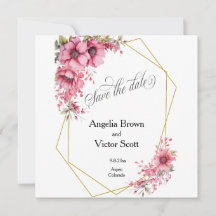 Convite de Salvar a Data Floral Rosa