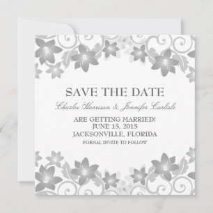 Convite de Salvar a Data Floral Simples Cinza