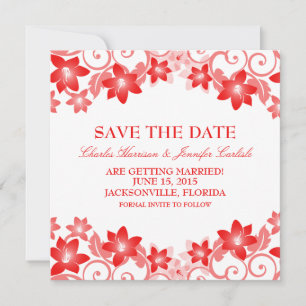 Convite de Salvar a Data Floral Simples Vermelho