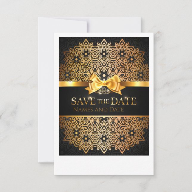 Convite de Salvar a Data Luxuoso Dourado Mandala (Frente)