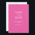 Convite de Salvar a Data Rosa Fúcsia Vibrante<br><div class="desc">Anuncie o seu noivado com este cartão minimalista de "save the date". Ele apresenta uma mistura de tipografia clássica e cursiva em branco sobre um fundo rosa fúcsia vibrante. Use os campos do modelo para personalizar com seu nome e data de casamento. Até personalizar as cores para se adequar ao...</div>