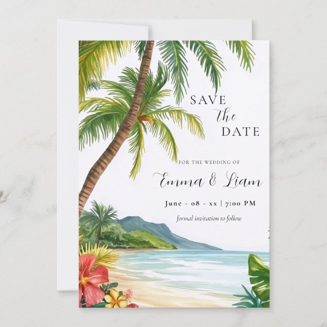 Convite de Salvar a Data Tropical Havaiano (Frente)