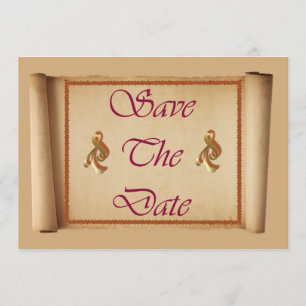 Convite de Salve a Data anúncio em pergaminho