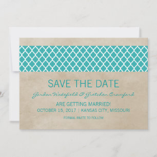 Convite de Salve a Data Quatrefoil Rústico Turques