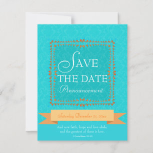 Convite de Salve o Dia Damask Aqua Blue Romance