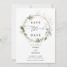 Convite de Salve o Dia de Casamento Verde e Dourad