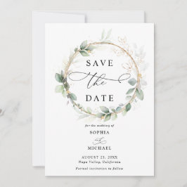Convite de Salve o Dia de Casamento Verde e Dourad