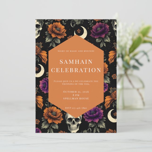 Convite de Samhain | Dia dos Mortos | Halloween (Em pé/Frente)