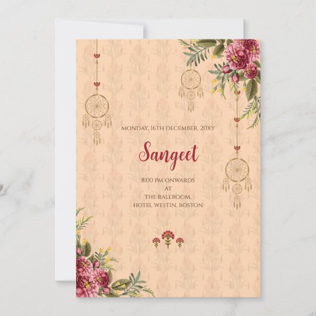 Convite de Sangeet indiano & cartões de casamento  (Frente)