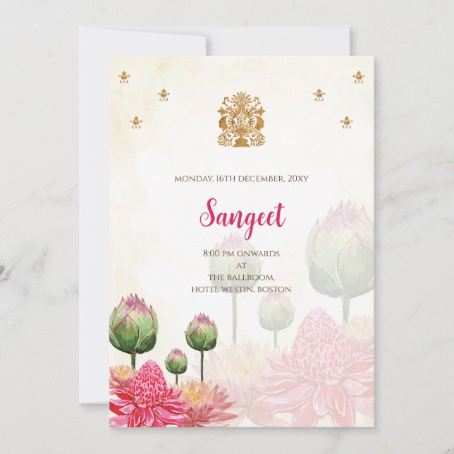 Convite de Sangeet indiano & cartões de casamento  (Frente)