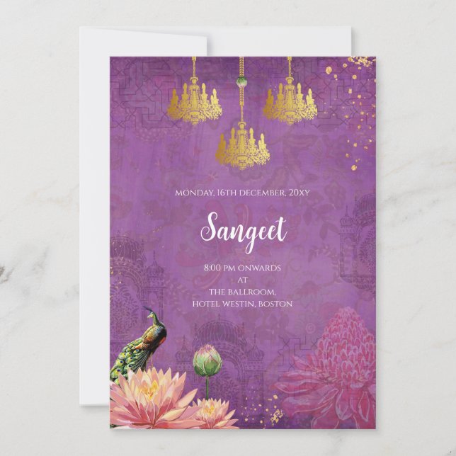 Convite de Sangeet indiano & Cartões de casamento  (Frente)