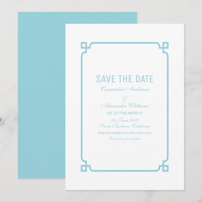 Convite de Save the Date Aqua Paradise Deco Chic (Frente/Verso)