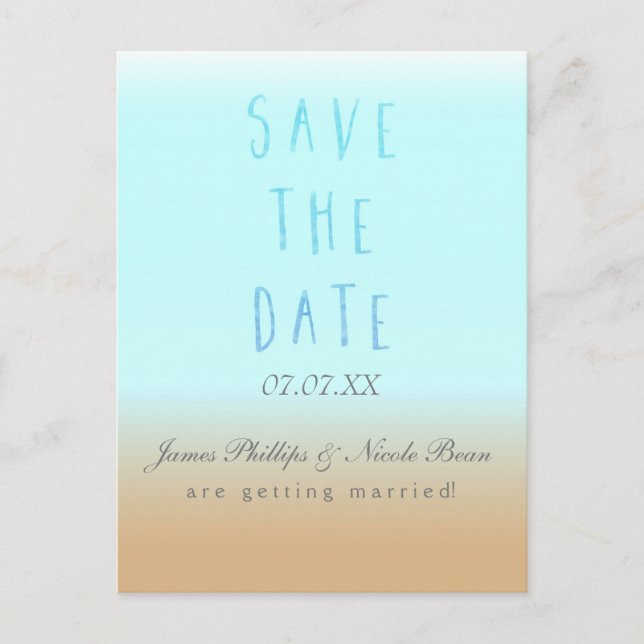 Convite de Save The Date Aquarela Ombre Praia (Frente)