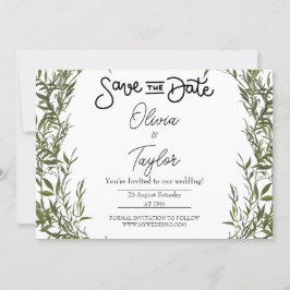 Convite de Save The Date Caprichoso com Folhagem