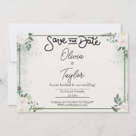 Convite de Save The Date Caprichoso com Folhagem