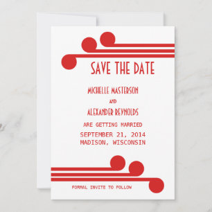 Convite de Save the Date Chic Deco Simples Vermelh