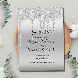 Convite de Save The Date com Brilho Prateado Glam
