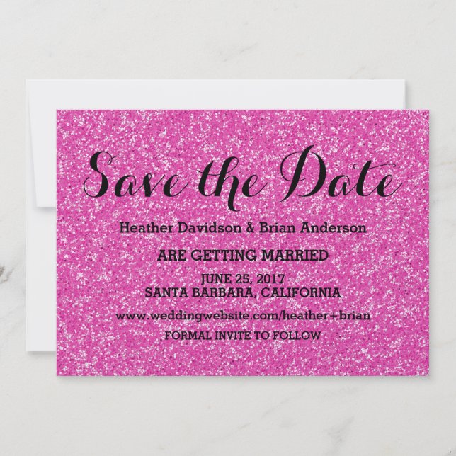 Convite de Save the Date com Brilho Rosa (Frente)