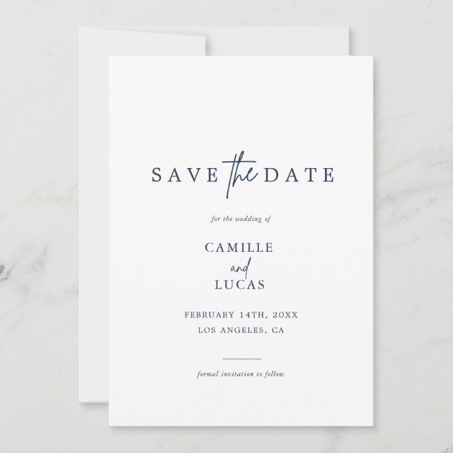 Convite de Save the Date com Foto Azul Marinho (Frente)